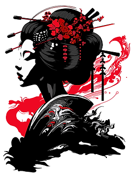Geisha Portrait in Red and Black