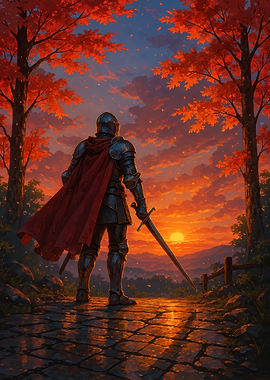 Knight in Armor at Sunset