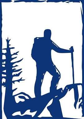 Blue Hiker Silhouette