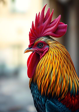Rooster Portrait with Vibrant Plumage