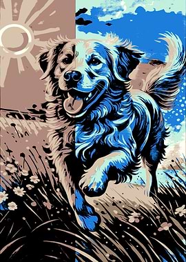 Golden Retriever Running in Field