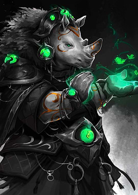 Rhino Anthro Mage with Green Magic