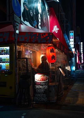 Japanese Wagyu BBQ Stand at Night