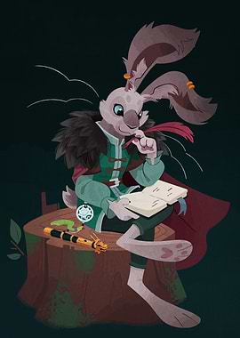 Anthropomorphic Rabbit Writing in a Book