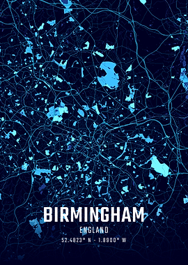Birmingham England Midnight City Map