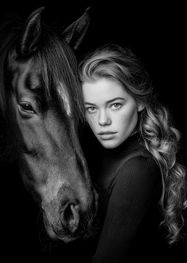 Monochrome Portrait: Woman and Horse