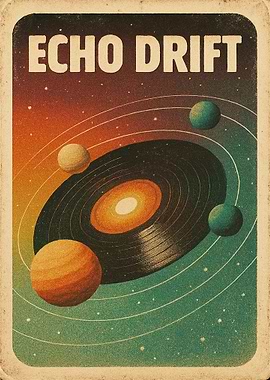 Retro Space Music Wall Art – Echo Drift Vinyl Galaxy Design