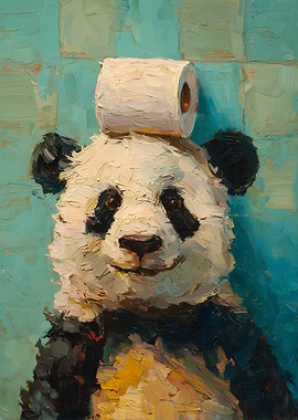 Panda with Toilet Paper Painting
