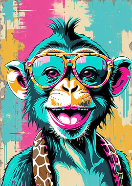 Funky Monkey with Glasses Pop Art