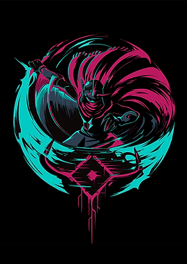 Ninja Warrior with Pink and Teal Swirls