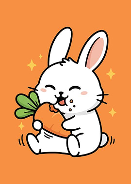 Cute Bunny Eating Carrot Illustration