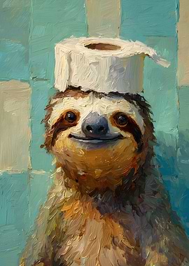 Sloth with Toilet Paper Hat Painting