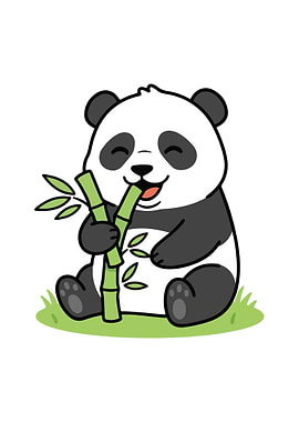 Cute Panda Eating Bamboo Illustration