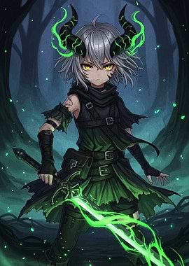 Anime Girl with Horns and Sword