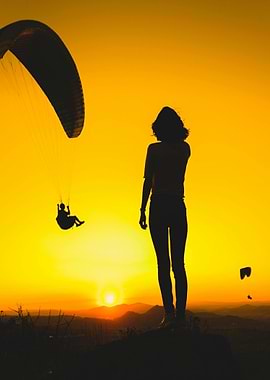 Sunset Paragliding Silhouette