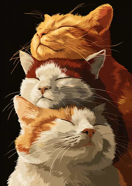 Stacked Sleeping Cats Illustration