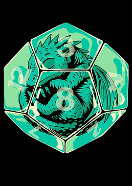 Dragon curled inside a D20 dice