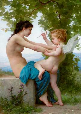 William-Adolphe Bouguereau – A Young Girl Defending Herself against Eros (1825–1905) | High-Resolution