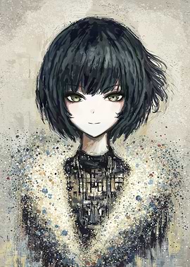 Anime Girl Portrait with Short Black Hair