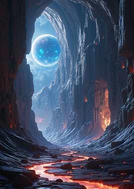 Sci-Fi Canyon with Lava River