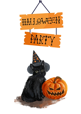 Halloween Party Cat and Pumpkin
