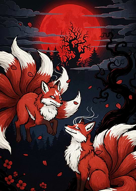 Nine-tailed Foxes Red Moon