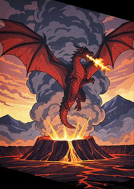 Red Dragon over Volcano