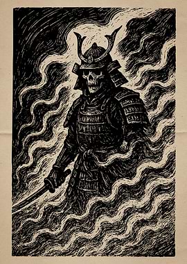 Samurai Skeleton Warrior Illustration Art