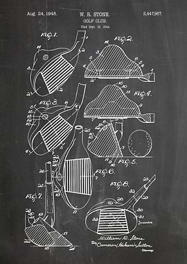 Golf Club Patent Blueprint Art