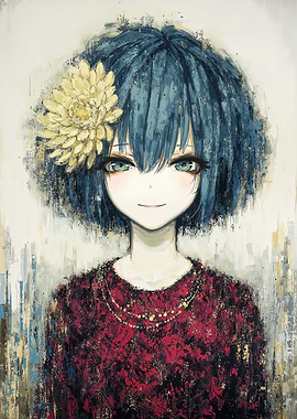 Anime Girl Portrait with Flower
