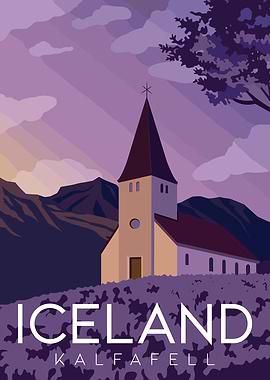Iceland Kalfafell Travel Poster Art