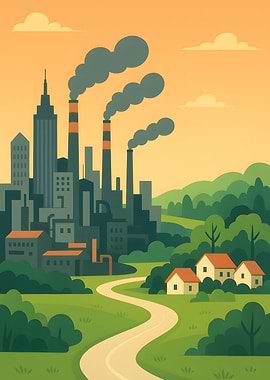Cityscape with Industry and Nature