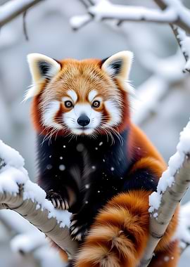 Red Panda in Winter Wonderland