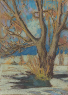 Pastel Drawing of a Tree in Winter