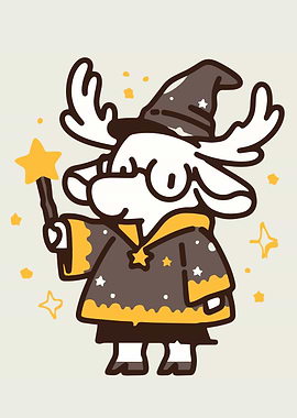 Cartoon Moose Wizard with Wand