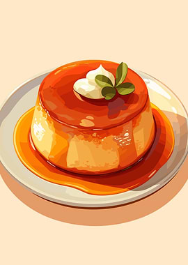 Delicious Flan Dessert Illustration