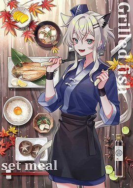 Anime Girl Serving Japanese Set Meal