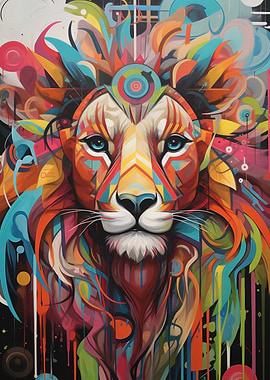 Colorful Lion Abstract Art