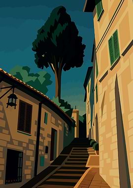 Assise Italian Street Scene Illustration