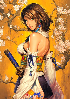 Anime Girl with Sword and Cherry Blossoms