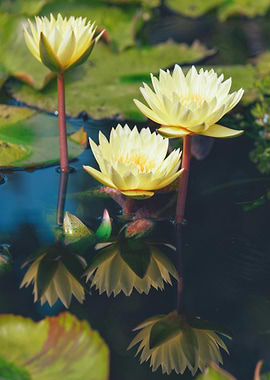 Yellow Water Lilies in Pond