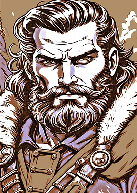 Stern Bearded Warrior Illustration