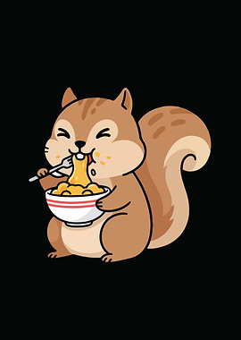 Cartoon Squirrel Eating Mac and Cheese