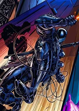 Futuristic Soldier in Action Comic Art