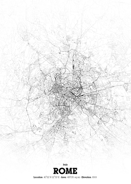 Rome City Map - Black and White