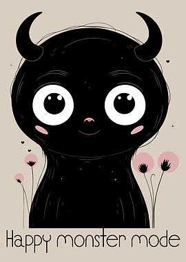 Cute Black Monster with Flowers