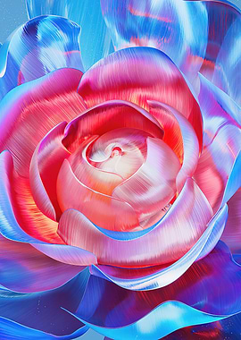 Abstract Floral Art: Rose in Blue and Red