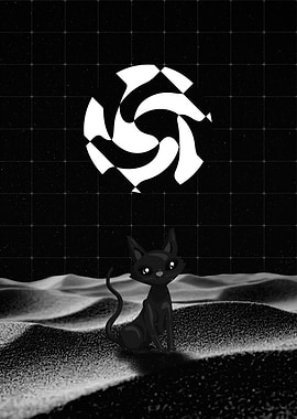 Black Cat Under Abstract Moon