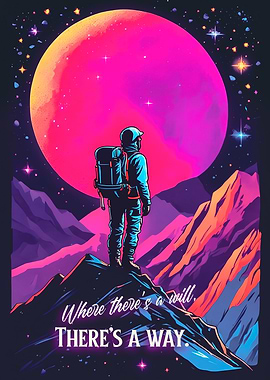 Motivational Hiker Under Pink Moon 'Beyond the imposible'