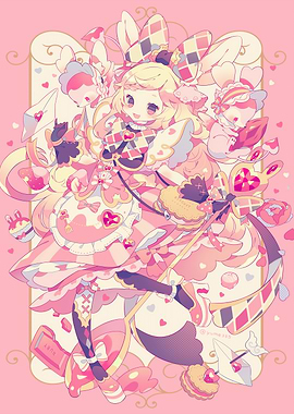 Pink Anime Girl with Rabbit Accessories